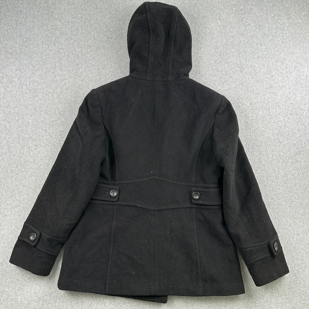 St Johns Bay Pea Coat Womens Medium Black Wool Cashmere Blend Hooded Jacket